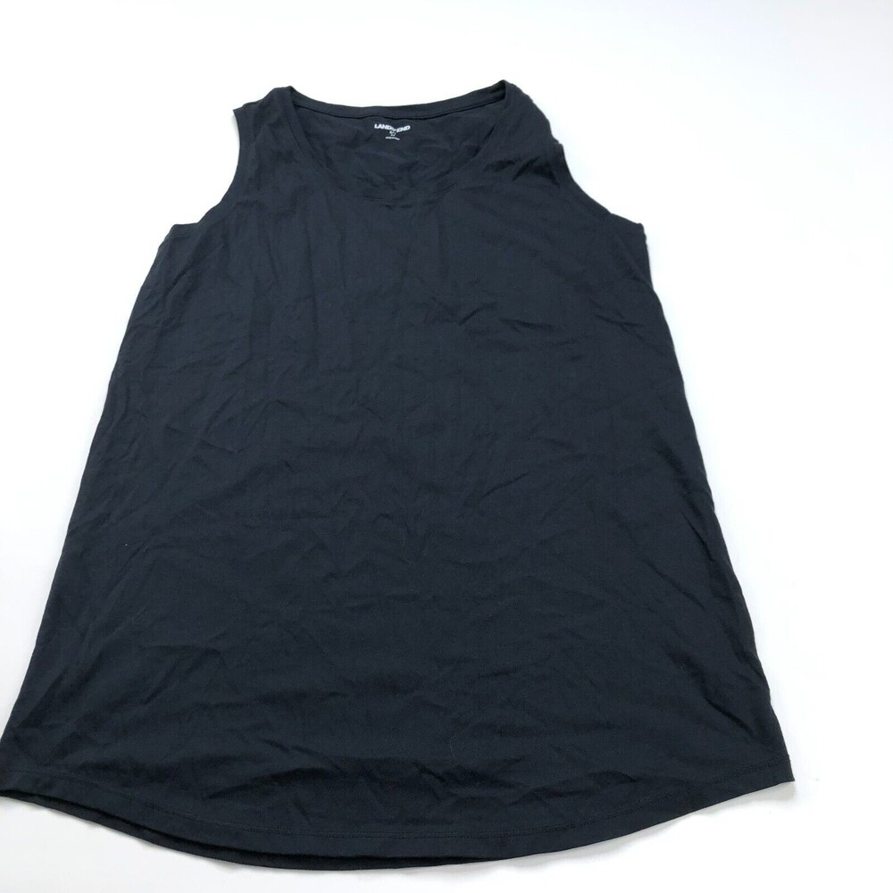Lands' End Tank Top MINT Black Small TALL 100% 6/8 Cotton Wide Straps Round Neck